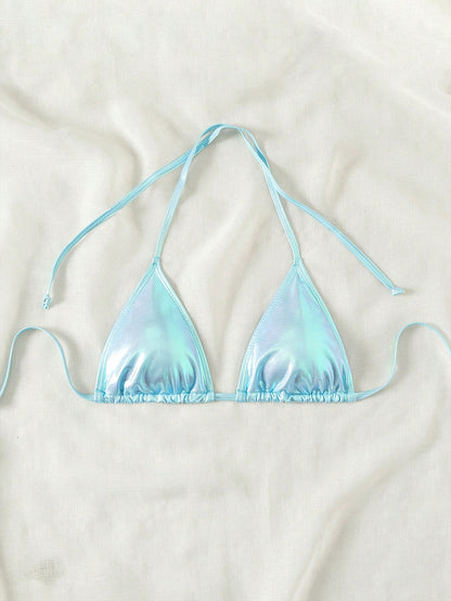 Swim Mod Women Summer Beach Laser Halter Neck Triangle Bikini Top For Beach Holiday