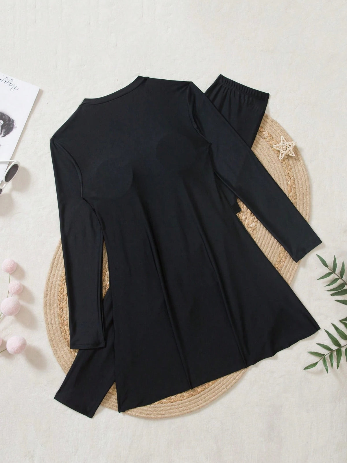 Swim Mulvari 2pcs Set Women High Neck Drawstring Long Sleeve Top And Pants Beach Resort Burkini Outfit SummerArabic Clothing