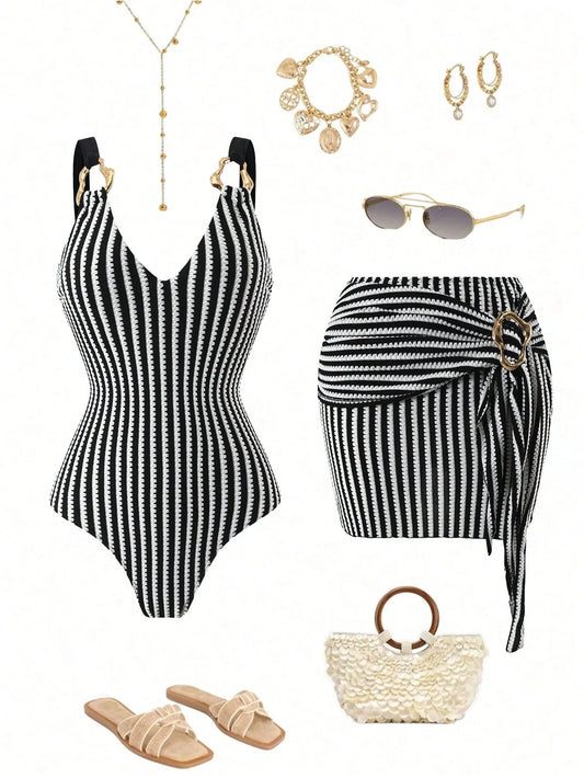 Swim Oasis 2026 New Spring/Summer Women 2 Pieces Swimsuit With Skirt, Special Fabric Beach Holiday Elegant Casual Swimwear Set