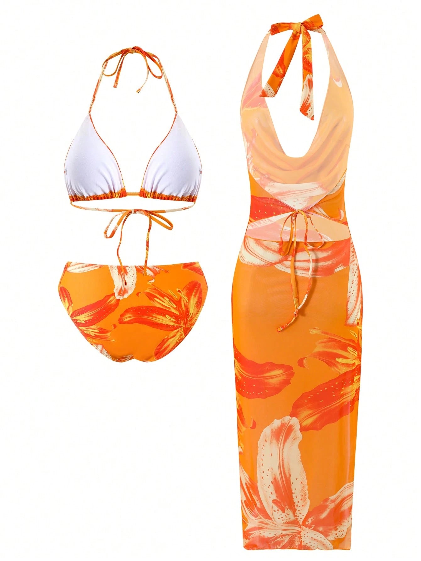 Swim Oasis 2026 Spring/Summer New Women's Plus Size Fashion Sexy Random Digital Print Two-Piece Swimsuit Set + One-Piece Dress Premium Beachwear Set