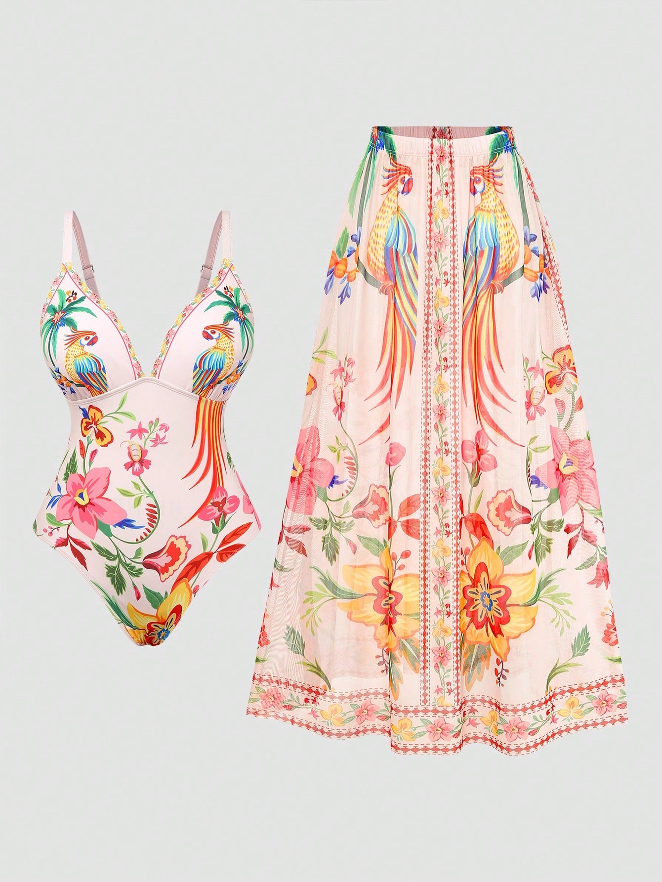 Swim Oasis 2026 Summer New Sexy Floral Print 2-Piece Swimsuit Set For Women, Includes Camisole And Sarong Skirt For Beach Vacation