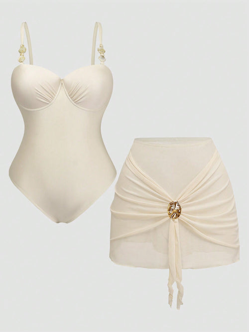 Swim Oasis Plus Size Women Beach Vacation One-Piece Swimsuit & Skirt