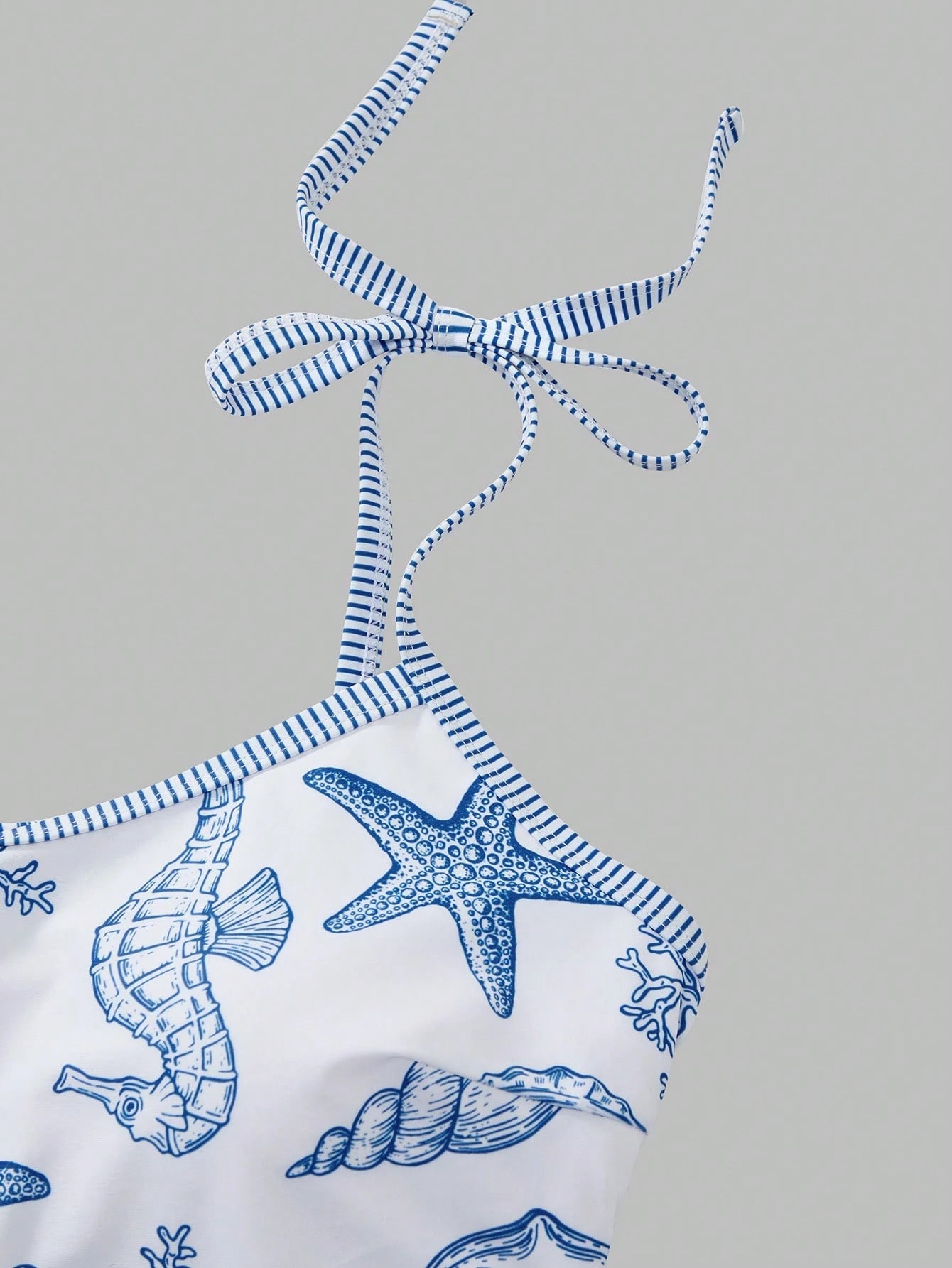 Swim Oasis Plus Size Women's Vacation Starfish Print One-Piece Swimsuit With Cover-Up Shorts Beach Vacation Blue And White Summer