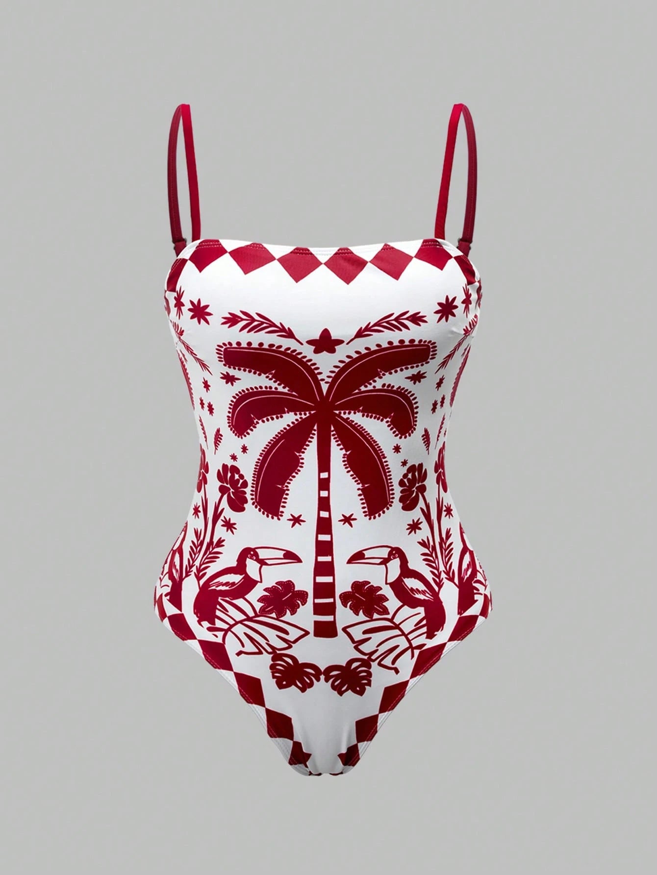 Swim Oasis Women's Tropical Plant Print Colorblock One-Piece Swimsuit And Shorts Set For Vacation Beach