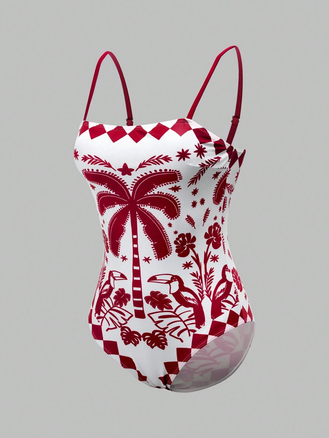 Swim Oasis Women's Tropical Plant Print Colorblock One-Piece Swimsuit And Shorts Set For Vacation Beach