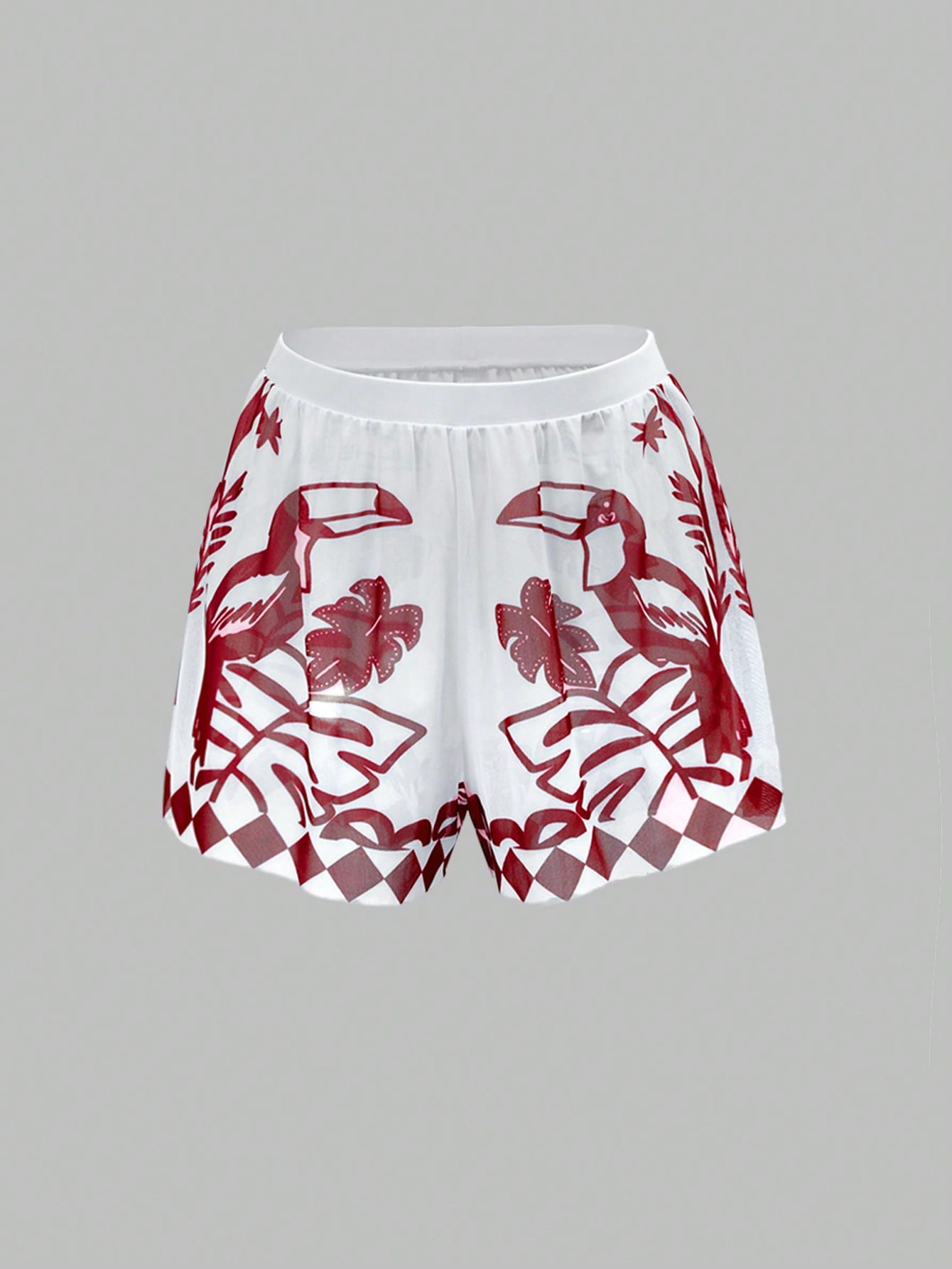 Swim Oasis Women's Tropical Plant Print Colorblock One-Piece Swimsuit And Shorts Set For Vacation Beach