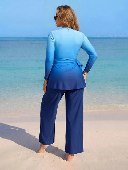 Swim Shayni Plus Size Women Gradient Solid Color Conservative Burkini
