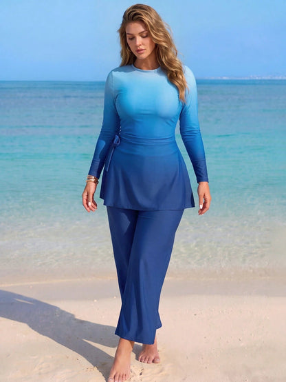 Swim Shayni Plus Size Women Gradient Solid Color Conservative Burkini