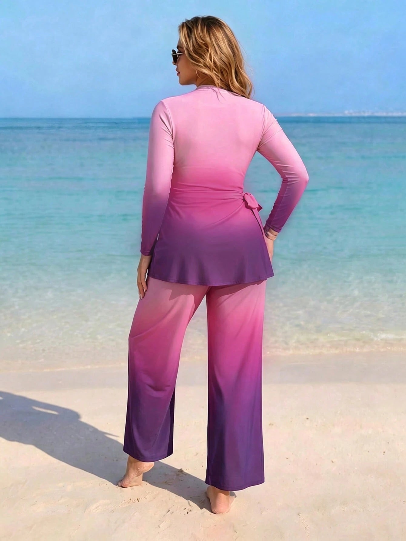 Swim Shayni Plus Size Women Gradient Solid Color Conservative Burkini