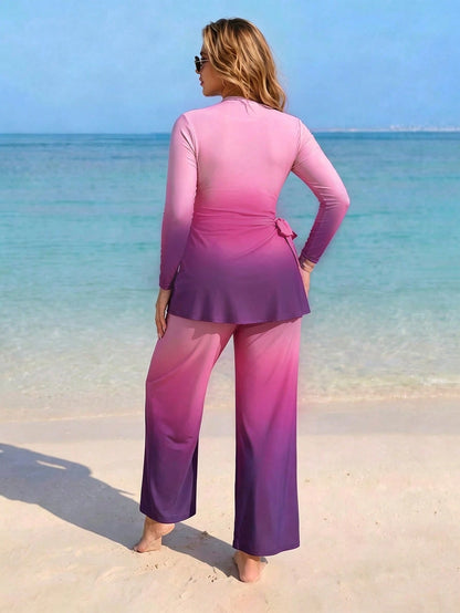Swim Shayni Plus Size Women Gradient Solid Color Conservative Burkini