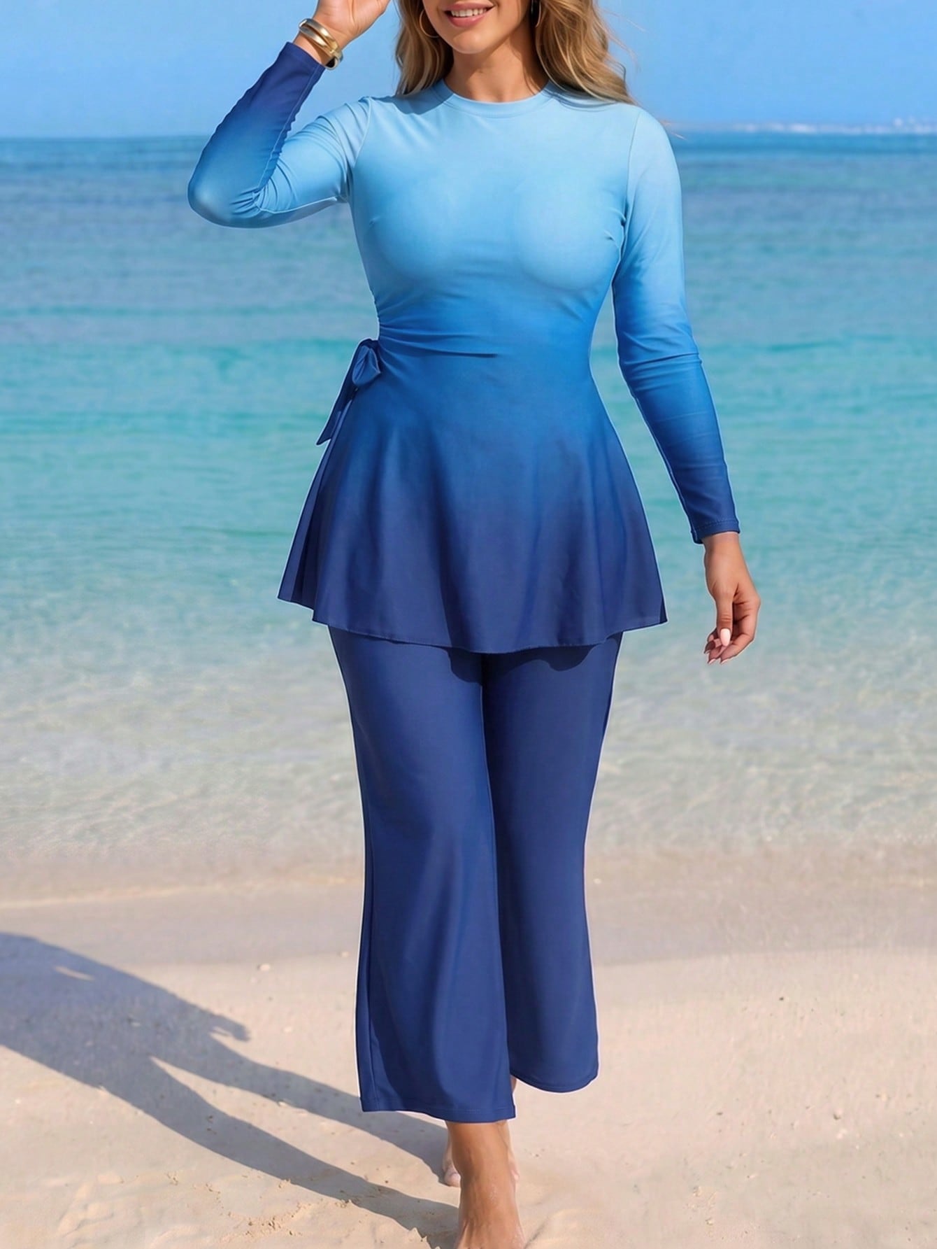 Swim Shayni Plus Size Women Gradient Solid Color Conservative Burkini