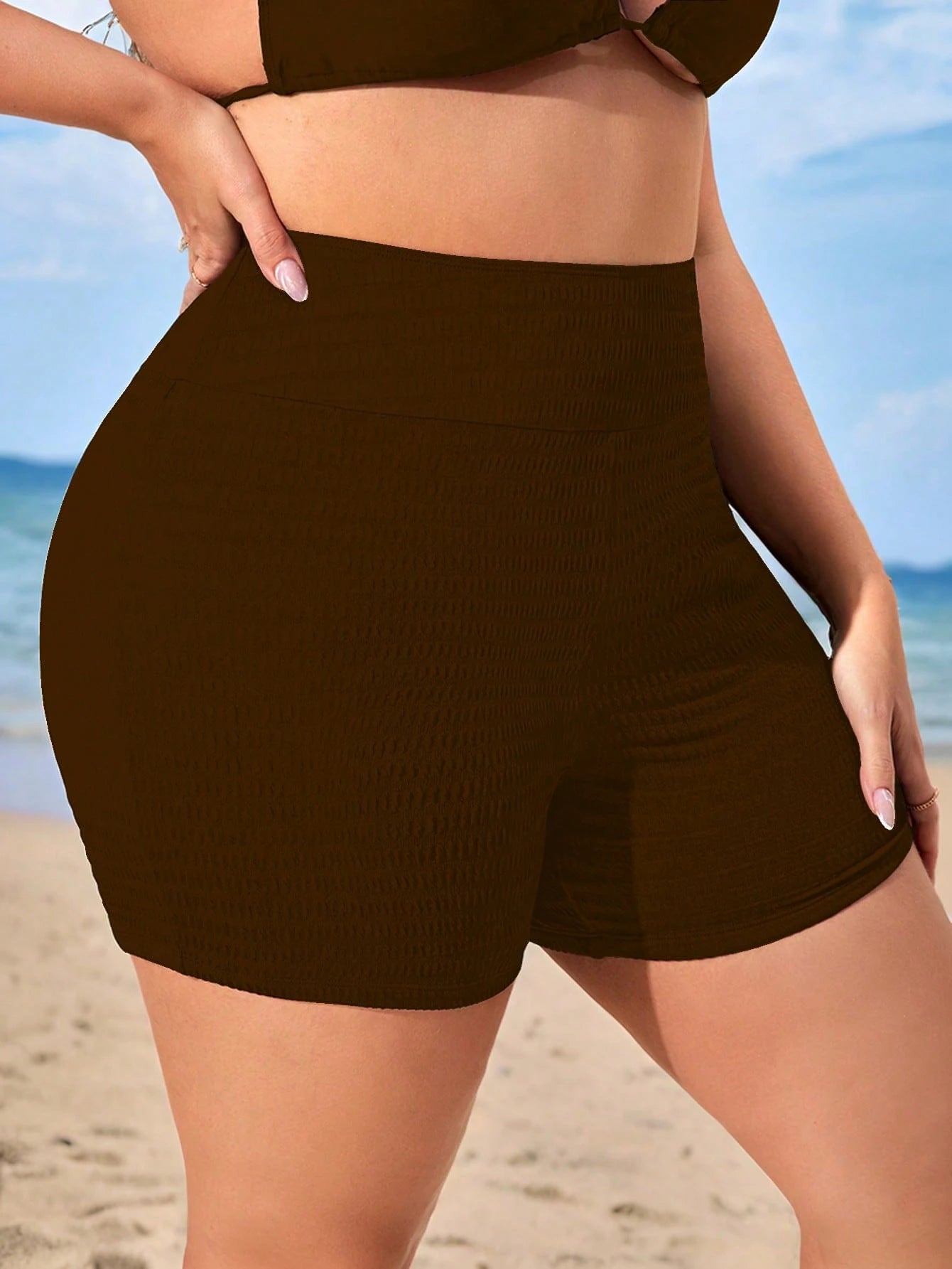 Swim SPRTY Plus Size Solid Bikini Bottom For Summer Butt Lifting Shortsseamless Shorts