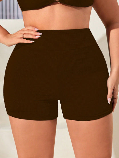 Swim SPRTY Plus Size Solid Bikini Bottom For Summer Butt Lifting Shortsseamless Shorts