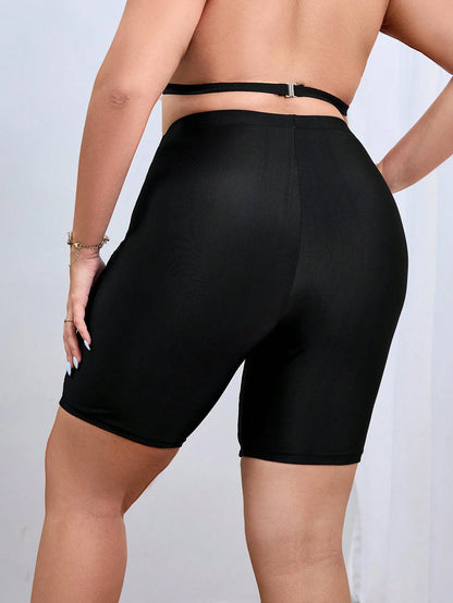 Swim SPRTY Plus Size Women's Solid Color Casual Swim Shorts Bikini Bottoms Butt Lifting Shorts Summer