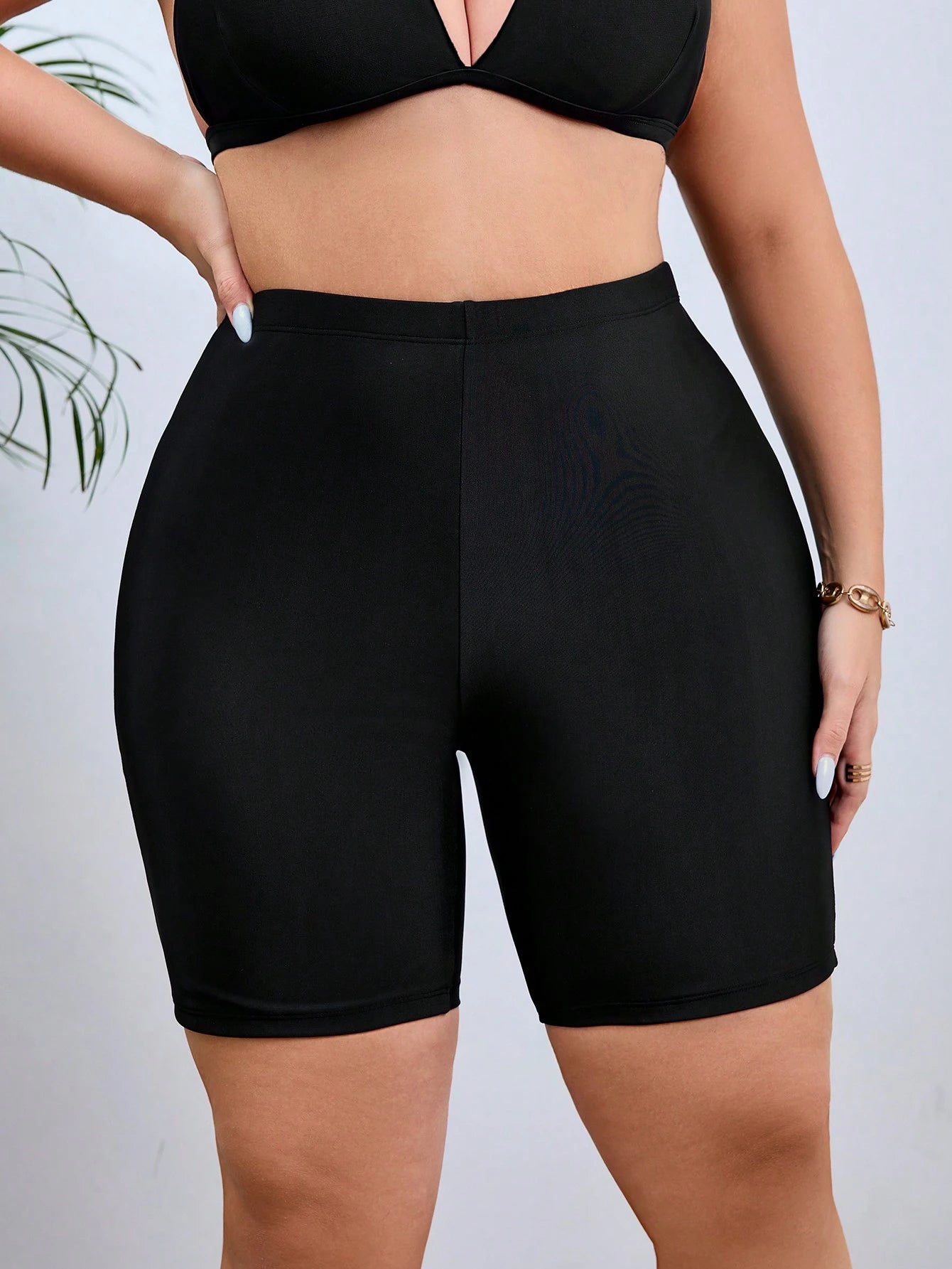 Swim SPRTY Plus Size Women's Solid Color Casual Swim Shorts Bikini Bottoms Butt Lifting Shorts Summer