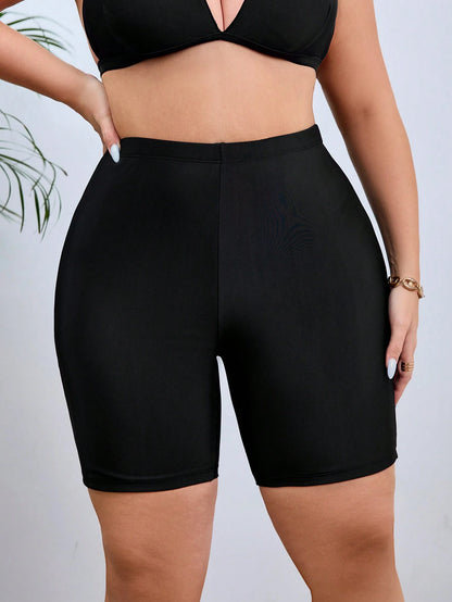 Swim SPRTY Plus Size Women's Solid Color Casual Swim Shorts Bikini Bottoms Butt Lifting Shorts Summer