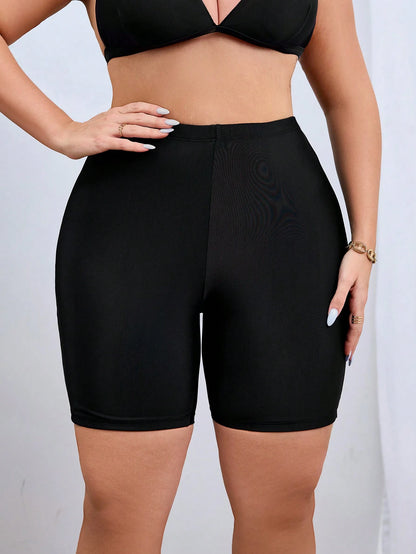 Swim SPRTY Plus Size Women's Solid Color Casual Swim Shorts Bikini Bottoms Butt Lifting Shorts Summer