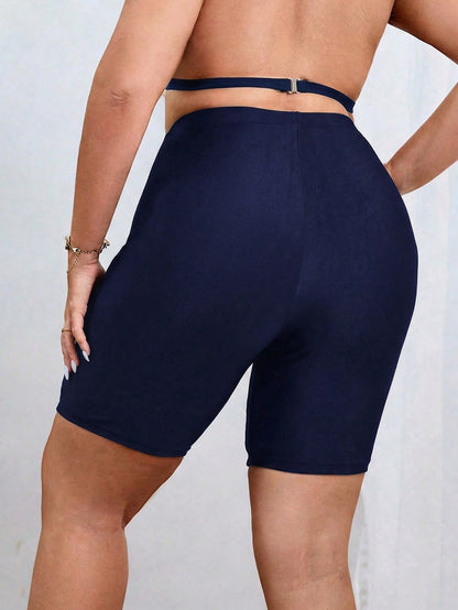 Swim SPRTY Plus Size Women's Solid Color Casual Swim Shorts Bikini Bottoms Butt Lifting Shorts Summer