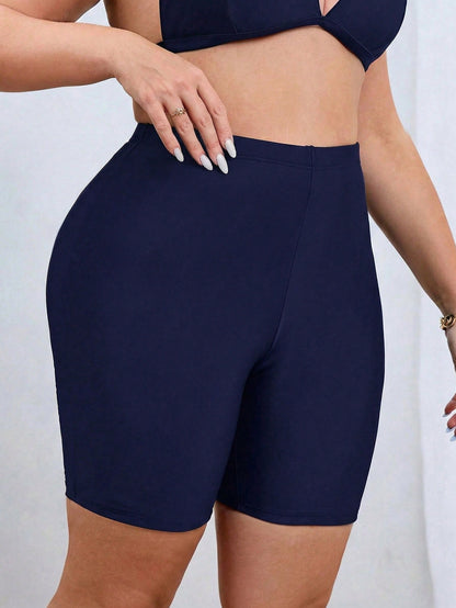 Swim SPRTY Plus Size Women's Solid Color Casual Swim Shorts Bikini Bottoms Butt Lifting Shorts Summer