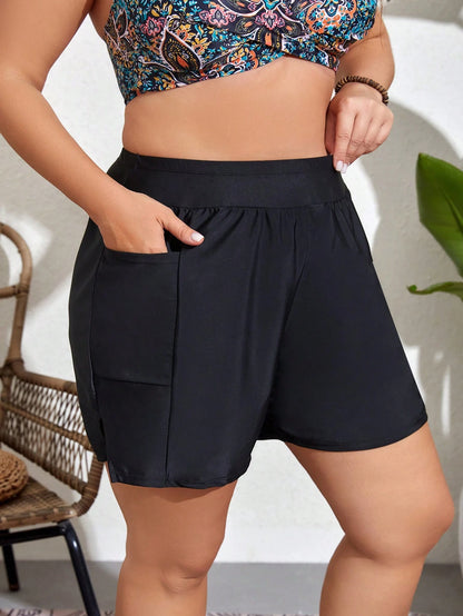 Swim SPRTY Summer Beach Plus Size Elastic Waist Swim Trunks With Side Pockets
