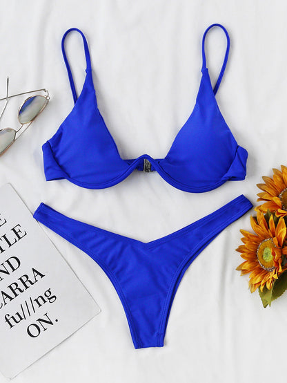 Swim Summer Beach Mono Bikini Swimwear Spaghetti Triangle Bra & High Cut Bikini Swimwear Bottom 2 Pieces Bikini Swimwear