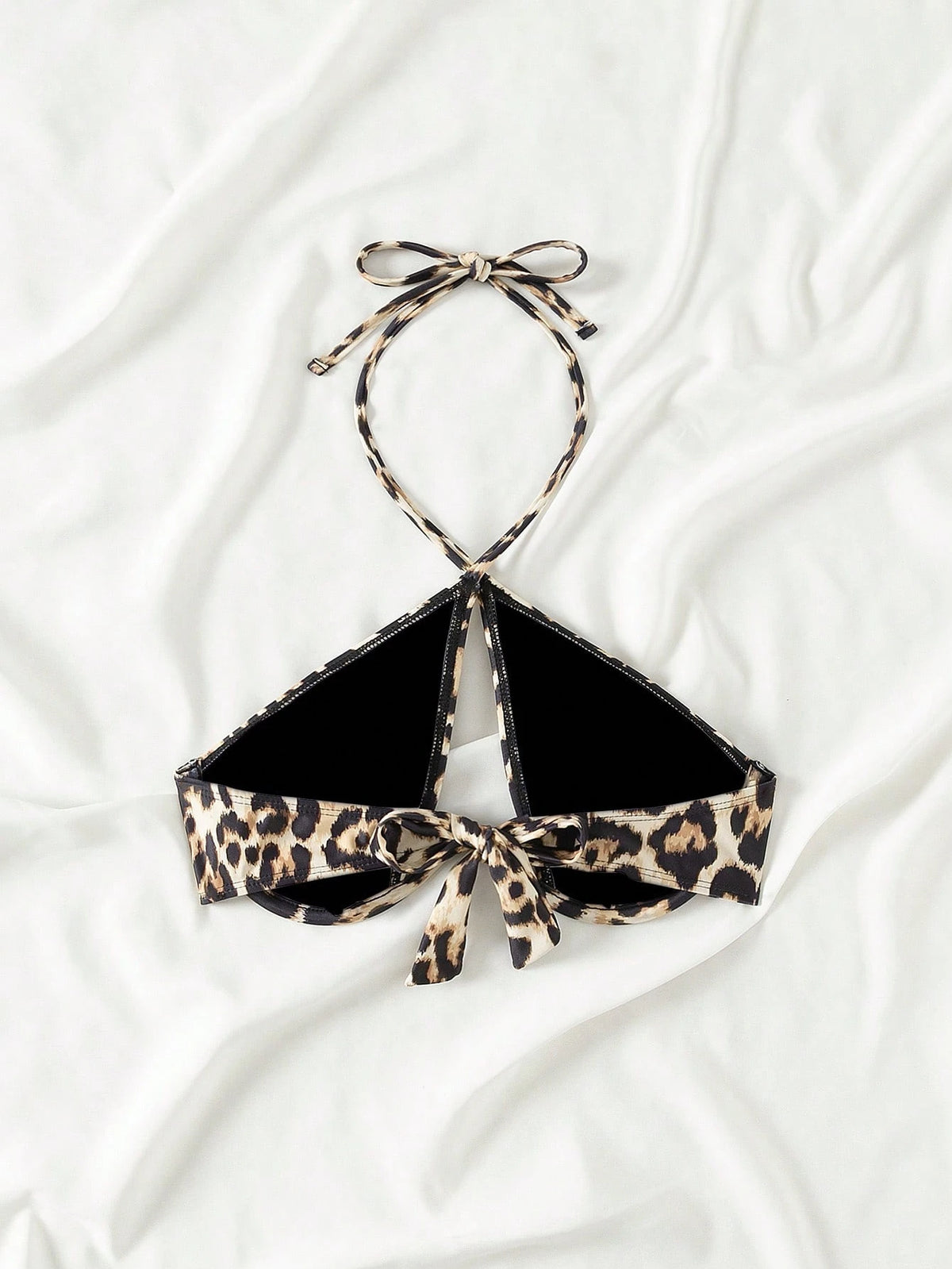 Swim SXY 2025 Leopard Print Hollow Out Halter Neck Swimwear Top (Print Random, With Underwire) Summer