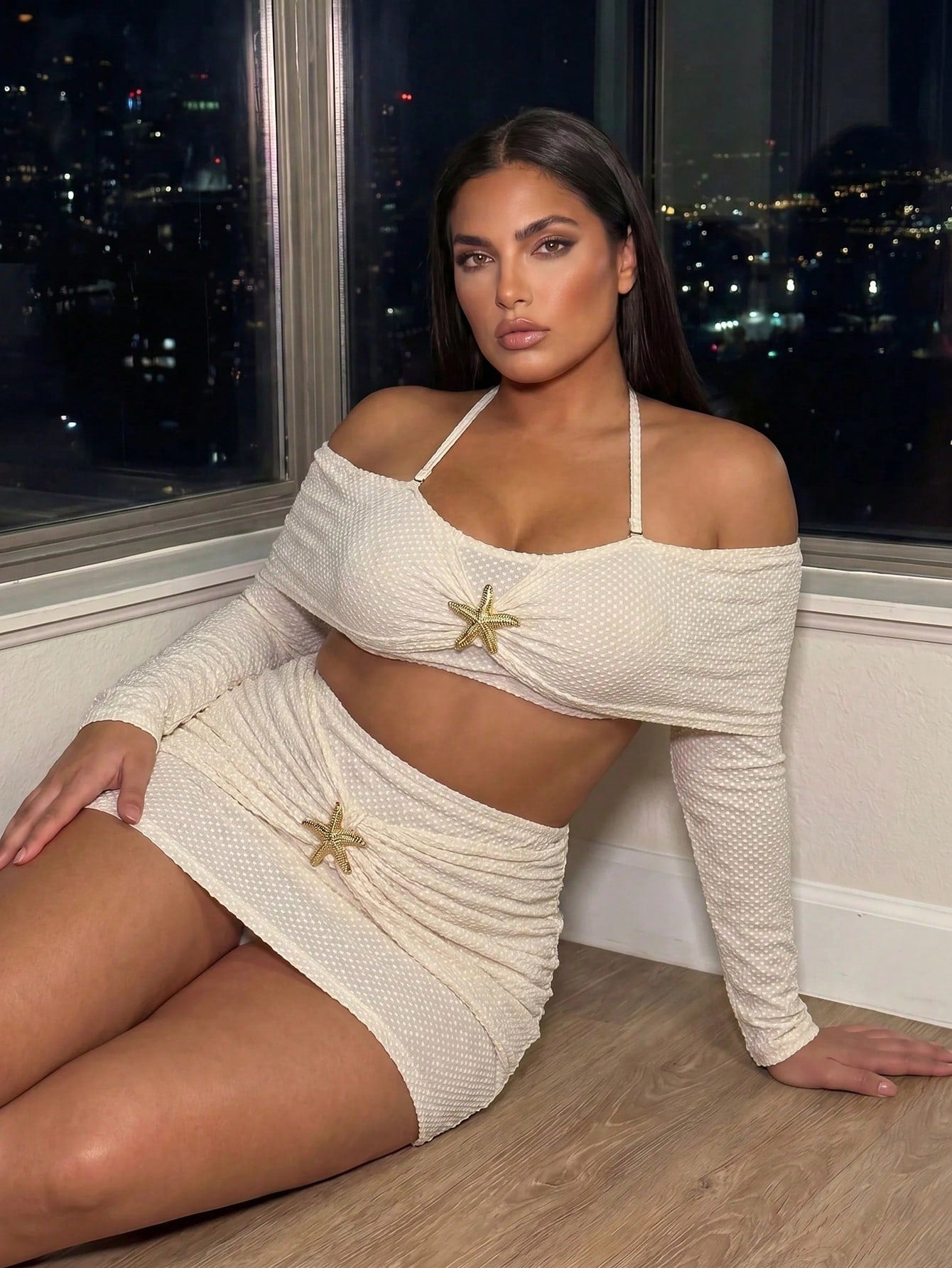 Swim SXY 2026 New Women's Summer Plus Size Fashion Bikini Set Set, Special Fabric, Starfish Trim, Bandeau Sexy Party Holiday Casual Design, 2-Piece Set