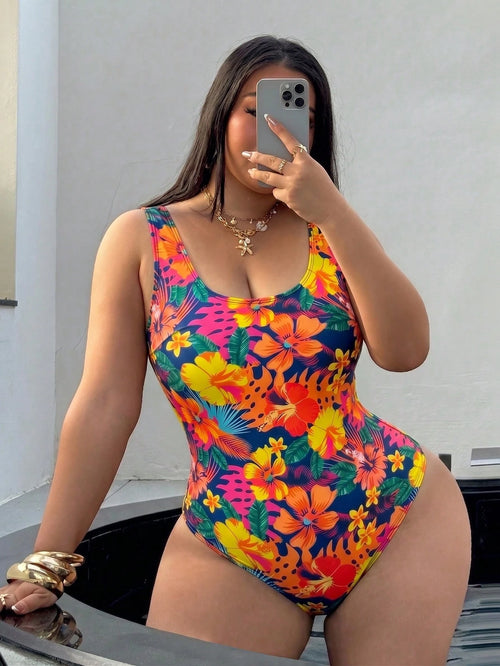 Swim SXY Plus Size One-Piece Swimsuit, Summer Beach Leopard Print Backless One-Piece Swimsuit