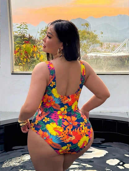 Swim SXY Plus Size One-Piece Swimsuit, Summer Beach Leopard Print Backless One-Piece Swimsuit