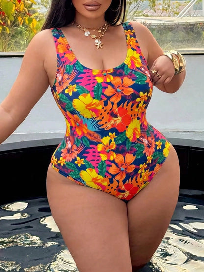 Swim SXY Plus Size One-Piece Swimsuit, Summer Beach Leopard Print Backless One-Piece Swimsuit