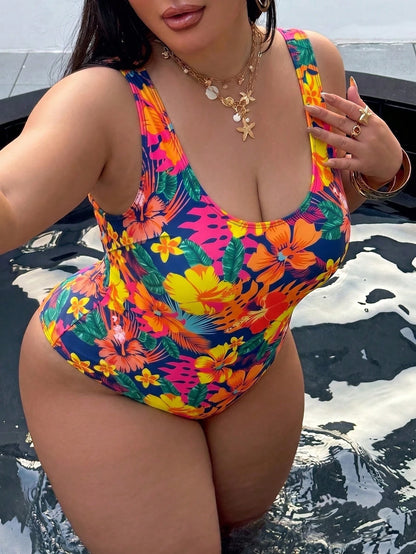Swim SXY Plus Size One-Piece Swimsuit, Summer Beach Leopard Print Backless One-Piece Swimsuit