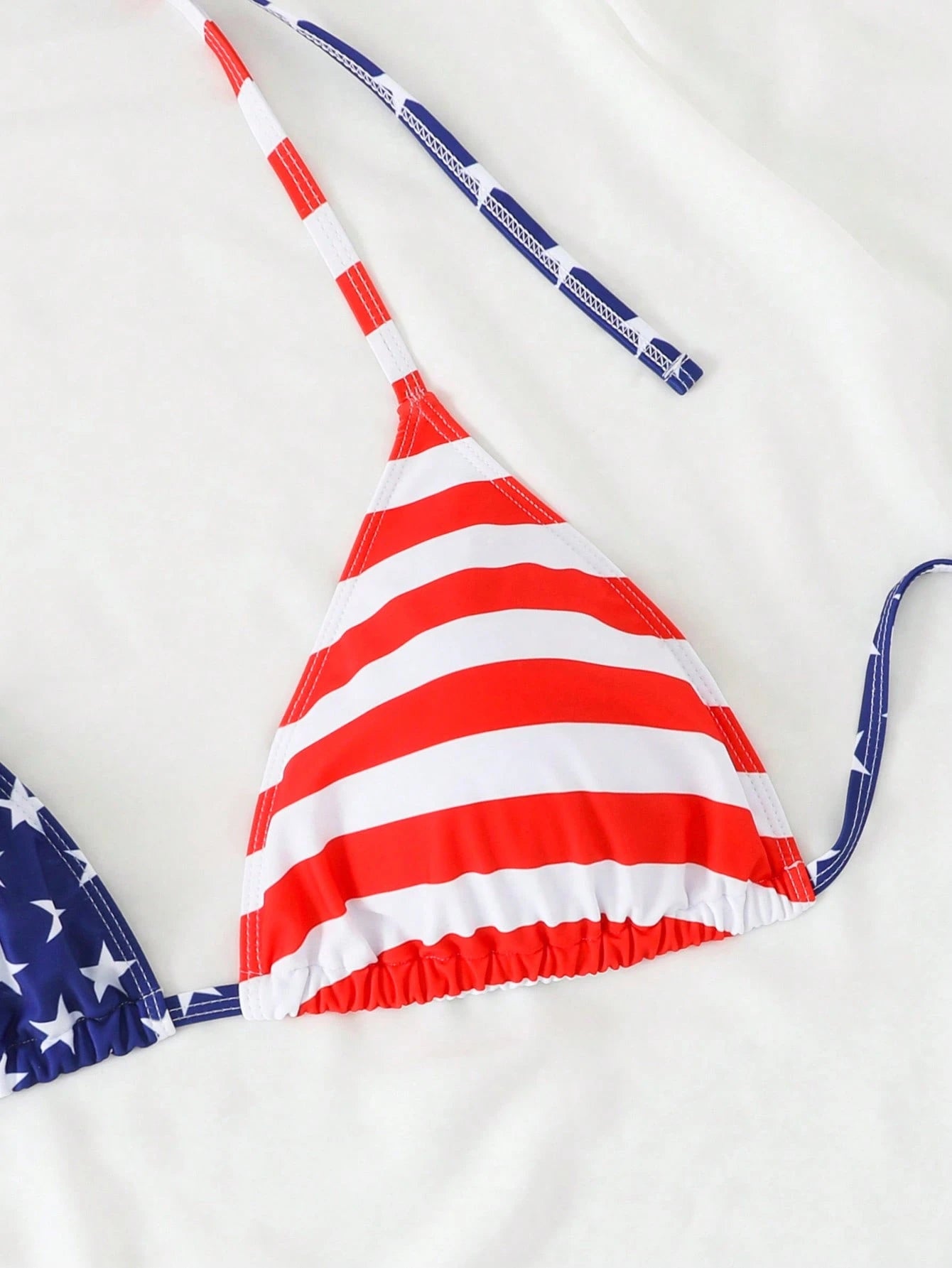 Swim Vcay Plus Size Women 4th Of July USA Flag Print Halter Tie Up Bikini Top, Sexy Fashion For Beach & Pool For Summer Beach Vacation