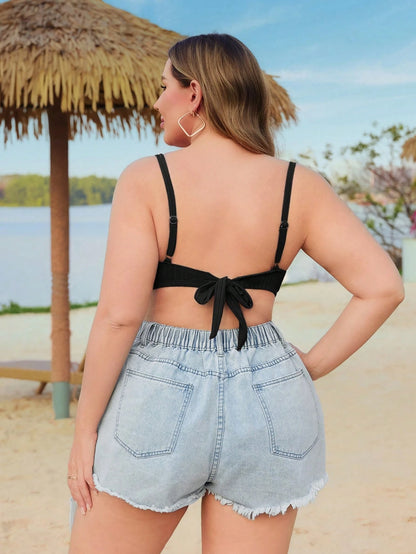 Swim Vcay Plus Size Women's Summer Beach Ruffled Bikini Top Bikini Tops For Curvy
