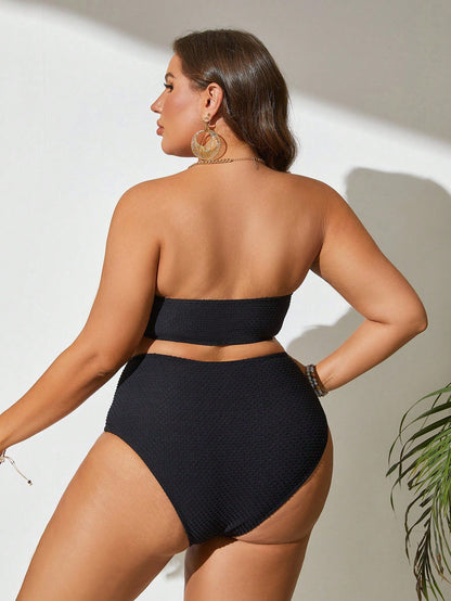 Swim Vcay Summer Beach Plus Size Solid Bandeau Bikini Set
