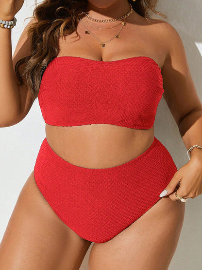 Swim Vcay Summer Beach Plus Size Solid Bandeau Bikini Set
