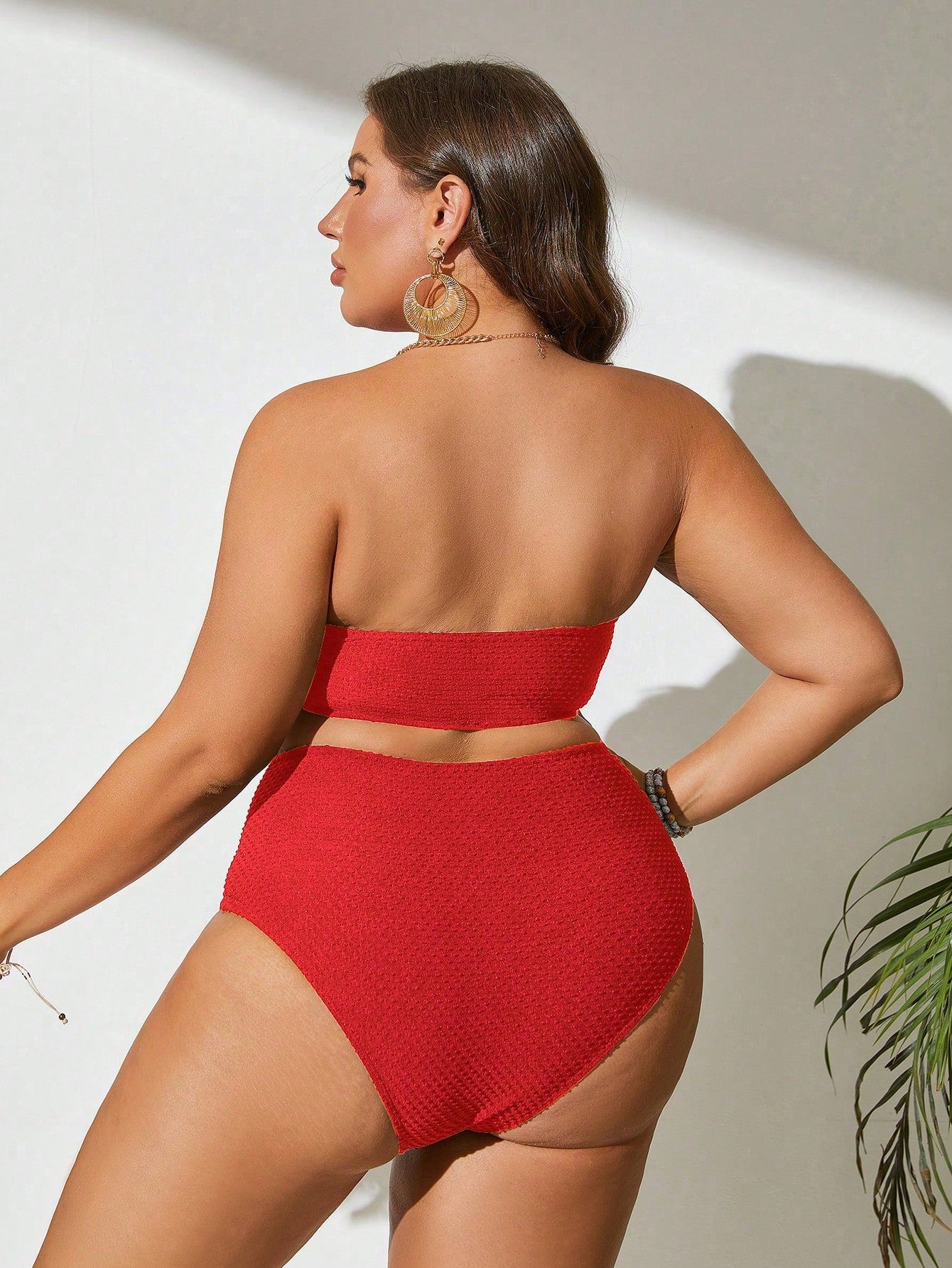 Swim Vcay Summer Beach Plus Size Solid Bandeau Bikini Set