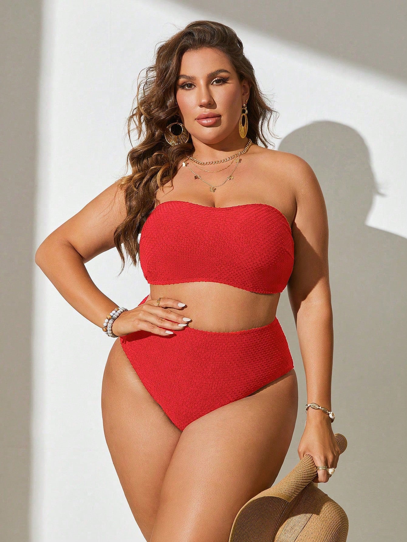 Swim Vcay Summer Beach Plus Size Solid Bandeau Bikini Set