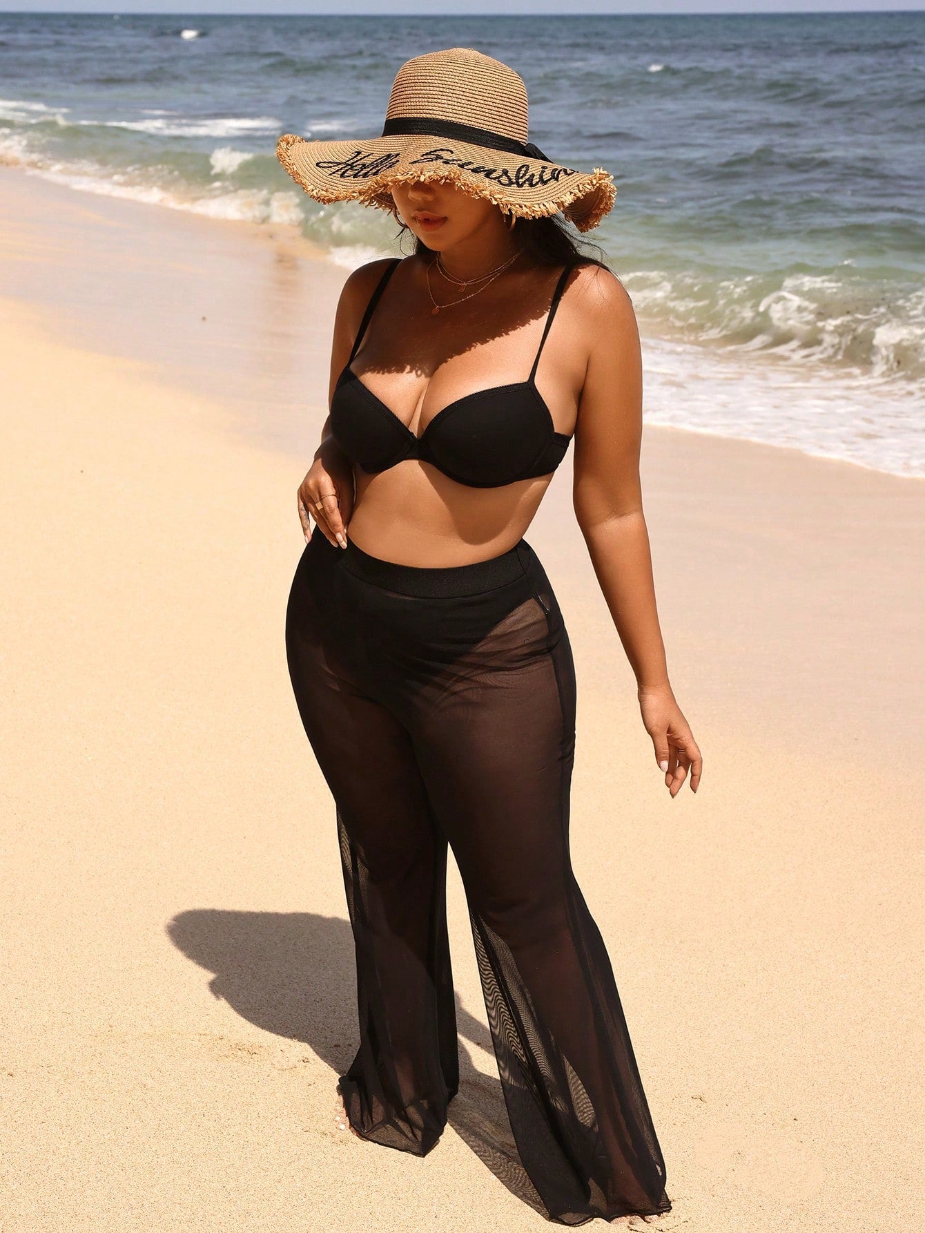 Swim Vcay Summer Beach Plus Size Women Beach Vacation Sheer Mesh Loose Cover Up Pants