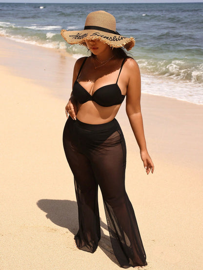 Swim Vcay Summer Beach Plus Size Women Beach Vacation Sheer Mesh Loose Cover Up Pants