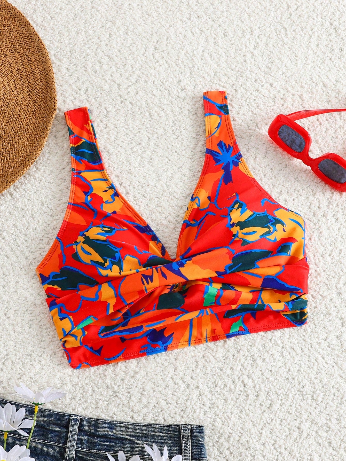 Swim Vcay Women's All-Over Print Ruched Bikini Top, Suitable For Summer Vacation And Beach