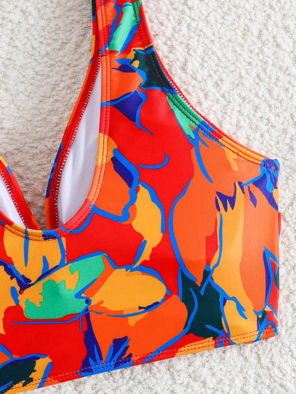 Swim Vcay Women's All-Over Print Ruched Bikini Top, Suitable For Summer Vacation And Beach