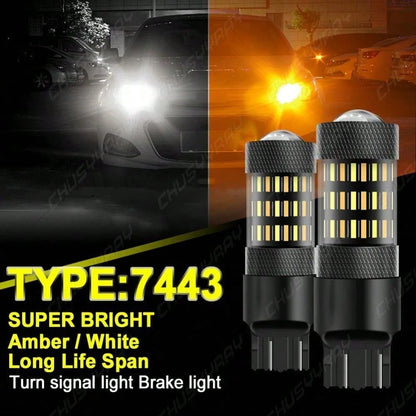 Switchback 7443 7444 LED Turn Signal Blinker Parking DRL Light Bulbs Amber/White