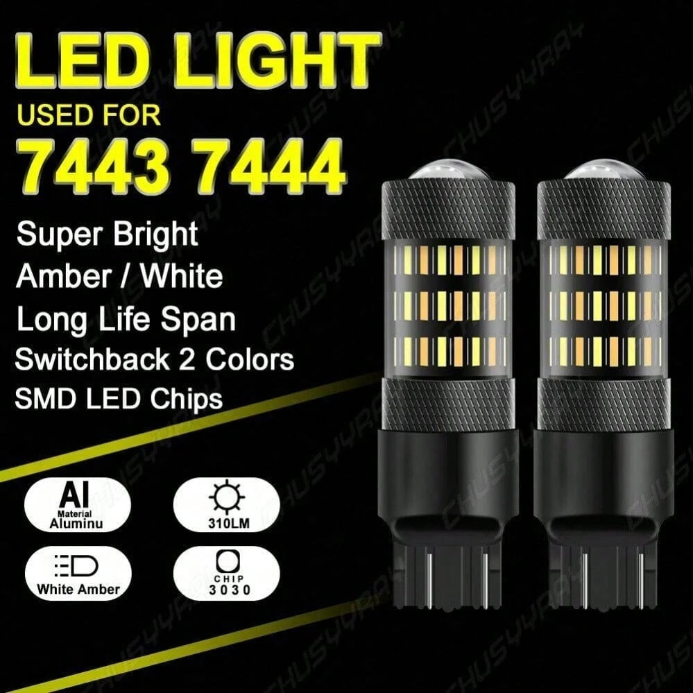 Switchback 7443 7444 LED Turn Signal Blinker Parking DRL Light Bulbs Amber/White