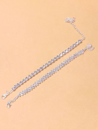 SXY 2pcs Rhinestone Decor Anklet