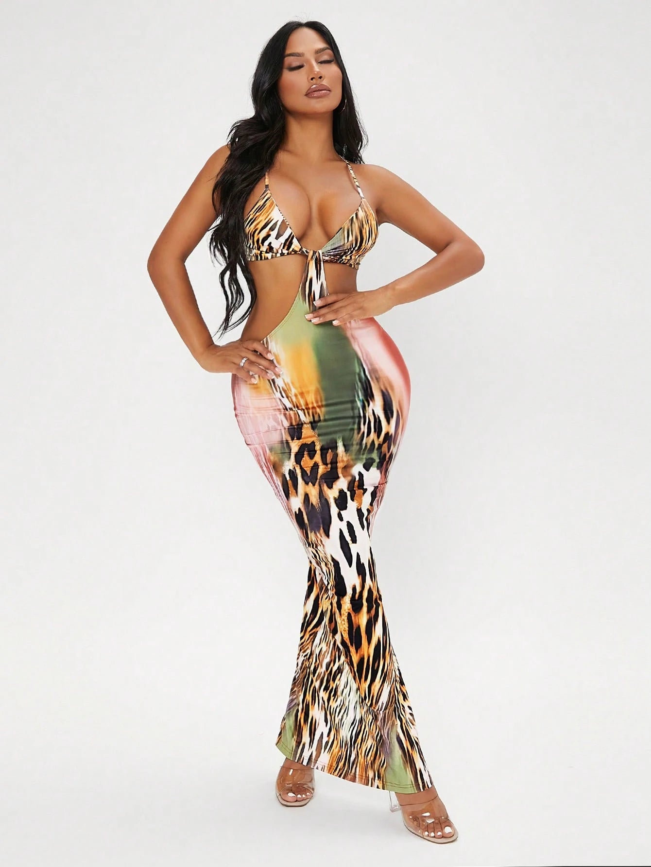SXY Beach;Leopard Print Cut Out Split Hem Dress