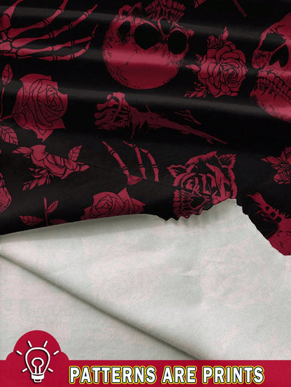 SXY Casual Skull & Rose Pattern A-Line Mini Dress For Women, Suitable Summer,Summer Dresses,Sun Spring Clothes Cute Woman Clothing Chic