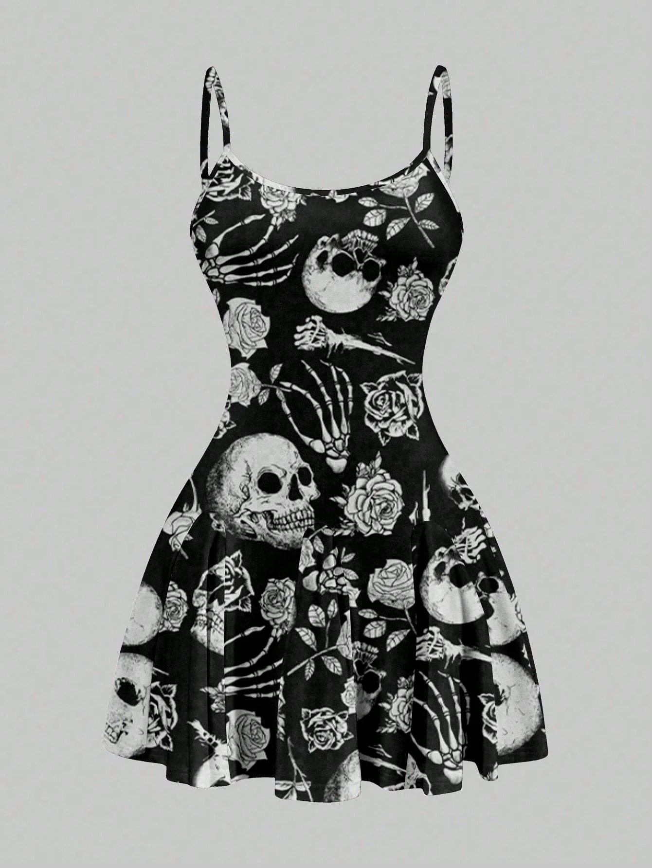 SXY Casual Skull & Rose Pattern A-Line Mini Dress For Women, Suitable Summer,Summer Dresses,Sun Spring Clothes Cute Woman Clothing Chic