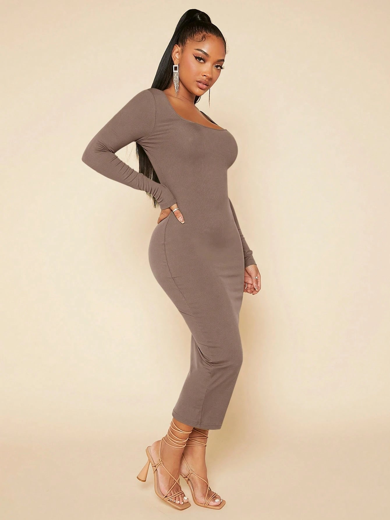 SXY Women's Solid Color Bodycon Dress