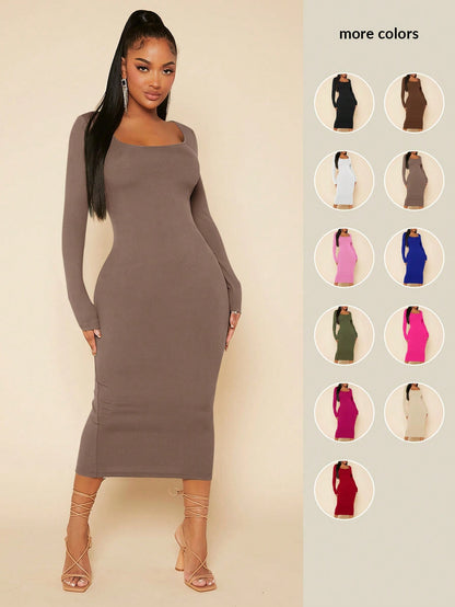 SXY Women's Solid Color Bodycon Dress