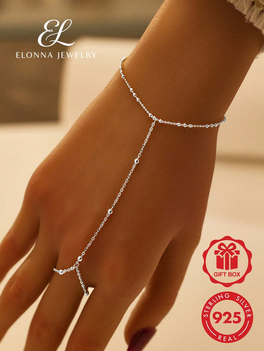 SYMFNY A Minimalist, Unique, And 925 Sterling Silver Beaded Chain Ring Bracelet